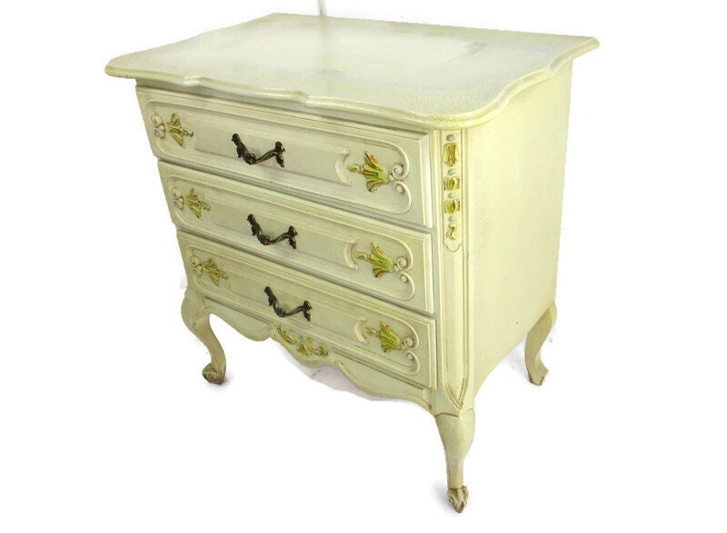 Hollywood Regency French Provincial White Crackled Chest of Drawers Cabinet  - Collectors in the House