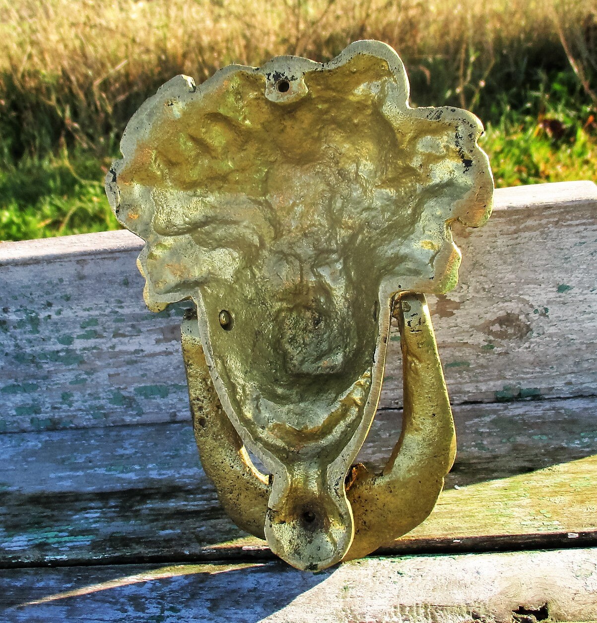 Vintage Heavy Brass Door Knocker Medusa Goddess Head Architectural
