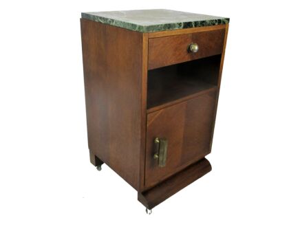 Antique Art Deco Brown Green Marble top Side Cabinet Table Nightstand on Wheels