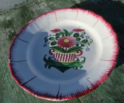 Antique Porcelain Plate 18th Century Strasbourg French Faience Luneville Flower