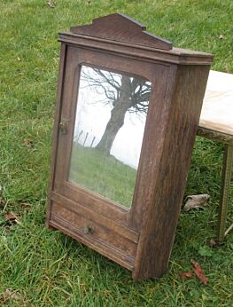 Vintage French Beech Wood Display Medicine Cabinet Glass Mirror hanging rack