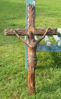 Antique Lovely Large Carved Wood Hanging Crucifix Cross Jesus Christ 23.15"