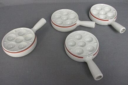 set of 4 French Escargots Snail Plates Dishes Terra Cotta Brown Stylish Marked  Jacques Lobjoy