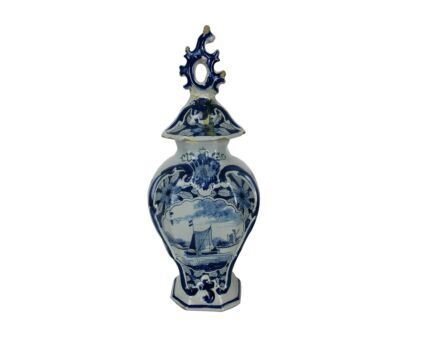 Small Antique 19th C Marked Pici Delft Vase Urn Seaside Boats Very rare