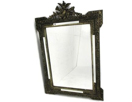Wall Hanging Mirror Ornate Gold gilded Hollywood Regency Birds Hobnails Gorgeous Wood Plaster
