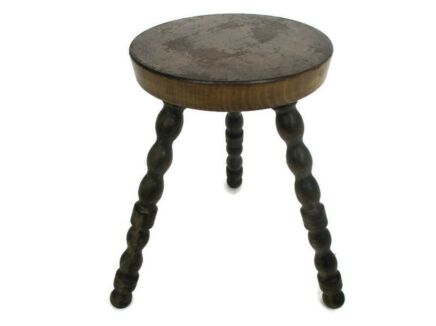 Vintage Hand Carved wood Tripod Milking Stool Pedestal Table Plant Flower Bonsai Stand Side Table Barn Country Style Funky Bobbin Legs