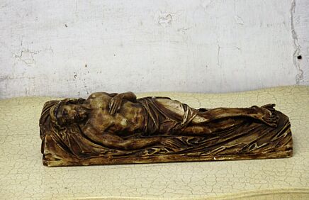 Statue Sculpture Jesus Christ lying Dead Artwork Plaster Signed Vintage