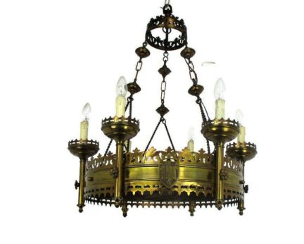 Impressive Gothic Castle Chandelier Ornate Brass Church lights Arms