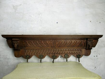 Gothic Ornate Vintage Hand Carved Wood Oak Coat Hat Rack Lion Heads Gorgeous