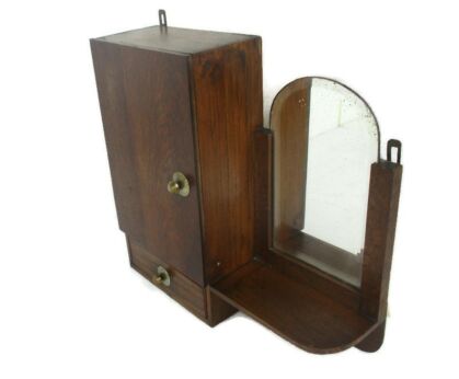 Double Apothecary Bathroom Medicine Kitchen Cabinet Wood Art deco Beveled Glass Mirror