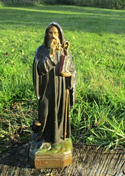 Vintage Statuette Figurine St Saint Benedict of Nursia Raven Chalk Plaster Rare