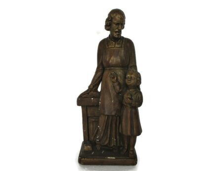 Exceptional Statue Saint Joseph Carpenter Infant Jesus Plaster Signed Cioni HTF