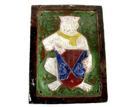 Wall Plaque Glazed Ceramic Tile Amphora Vandeweghe Style Fox Coat of Arms Shield