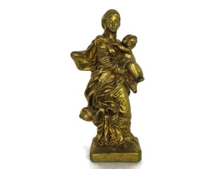 Virgin Mary Our Lady Madonna plaster Statue Gold Colored Infant Child Rafael style Gorgeous 12.4"