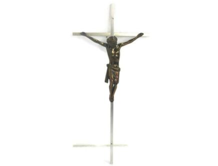 Lovely Vintage Ornate Wall Hanging Crucifix Cross  Corpus Christi Jesus Christ Brass  17.71"