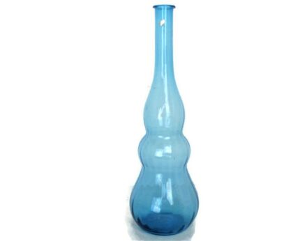 Vintage Retro Hooped Glass Genie Bottle Vase Blue Extremely HTF Funky Large