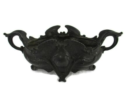 Faux Brass Spelter Planter Jardinière Ornate Embossed Centerpiece Legged