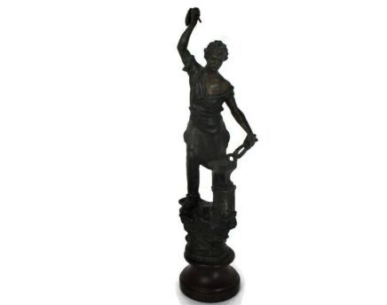 Sculpture Statue Spelter on Wooden Base Working Man Smith Art deco Figurine 17.71"