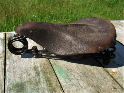 Antique Lepper Leather Bicycle Motorcycle Saddle Wrought Iron Spring Pre War 