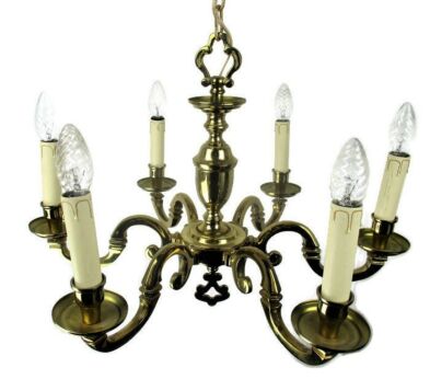 Ornate Brass 6 Arm Lights Chandelier Ceiling Hollywood Regency Lovely