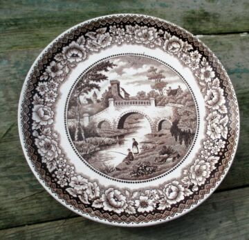 Antique Small Plate Maastricht Holland Old Bridge Brown White Lovely