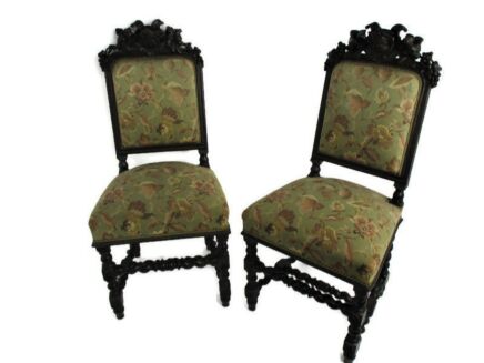 Couple Antique Barley Twist Hand carved Parlor Hunter Chairs Boar Grouse WOW
