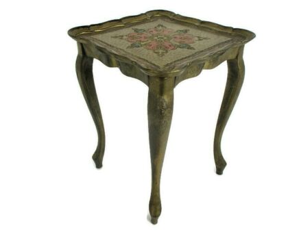 Italian Florentine Hollywood Regency Wood Stacking Nesting Side Coffee Table Hard Plastic Gold Orange