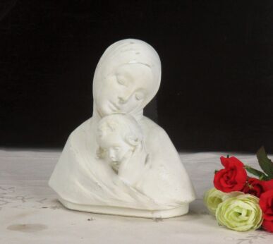Vintage Lovely Small Virgin Mary Madonna with Child Plaster White Marked