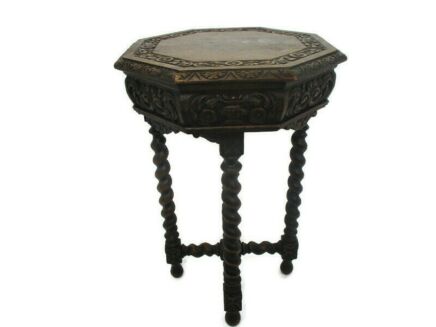Barley Twist Wooden Side Display Coffee Wine Table Pedestal Plant Stand Gorgeous Hand Carved Flowers WOW