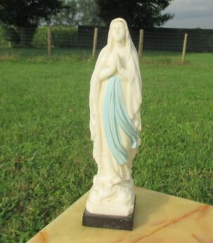 Vintage Resin Marble Figurine Lourdes Virgin Mary Madonna statuette French
