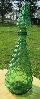 Vintage Italian Green Bubble Glass Genie Bottle Pine Apple Stopper Decanter