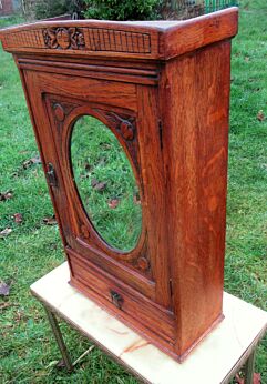 Vintage Medicine Wooden Bathroom Cabinet beveled Glass Mirror Drawer Carved Wood