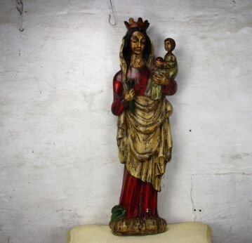 XL Polychrome Virgin Mary Madonna Infant Child Carved Wood Statue Wall Hanging