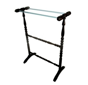 Standing Quilt Towel Blanket Comforter Rack Wood Bobbin Legs Jacobean Style Glass Bars