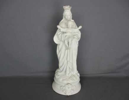 Large French Antique 1900 Bisque Statue Virgin Mary Our Lady Infant Jesus Exquisite 17.71"