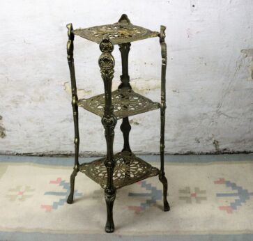 Ornate French Brass Pedestal Table Plant Stand 3 Tier Hollywood Regency