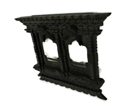 Gorgeous Gothic Hand Carved Wooden Double Picture Frame Vintage HTF Folk Art