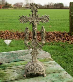 Antique Ornate Art Bronze Jesus Christ Cross Crucifix Saints Altar 17.72" WOW