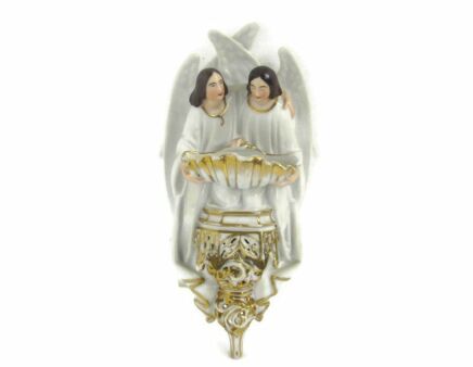 French Holy Water Font Vessel Infant Angels  Bisque HTF Gorgeous Antique