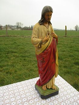 Antique Chalkware PlasterJesus Christ Sacred Heart Statuette Catholic Church