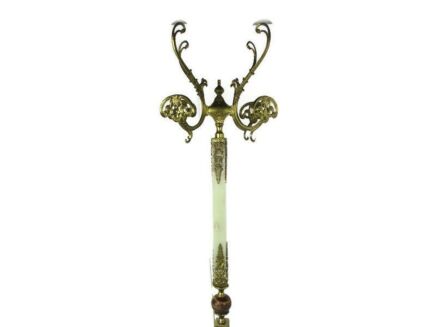Mid Century Modern Onyx Marble Brass Hall Tree Coat Hat Rack Eyecatcher Mermaids