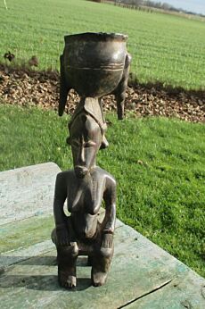 Antique African Statue Hand Made Carved Wood Tribal Art Woman Fertility