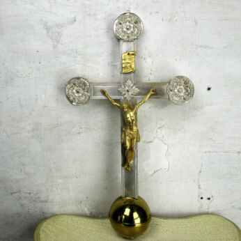 Processional cross Crucifix Religious Catholic Silver trim Ornate Two Toned