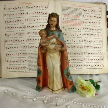 Lovely Statue Virgin Mary our Lady Madonna Infant Child Plaster Polychrome