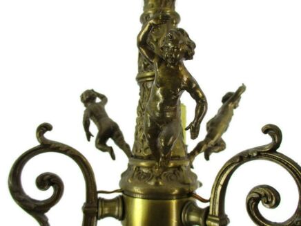Small Chandelier Putti Faux Brass 3 Lights arms Hollywood regency Style Lovely