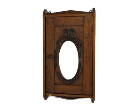 Kitchen Apothecary Bathroom Cabinet Beveled Glass Oval Mirror Carved Flowers WOW