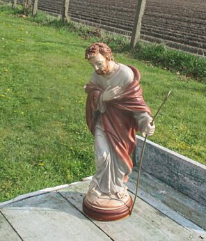 Vintage Statuette Figurine Chalk Plaster Saint with Staff Sheppard