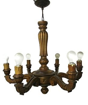 Hand Carved Wooden Chandelier Ornate 6 arm Lights Mid Century Modern