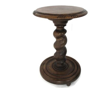 Impressive Ornate Hand Carved Wood Barley Twist Side Display Table Pedestal Plant Bonsai Stand Mid century Modern Country Farmhouse oak