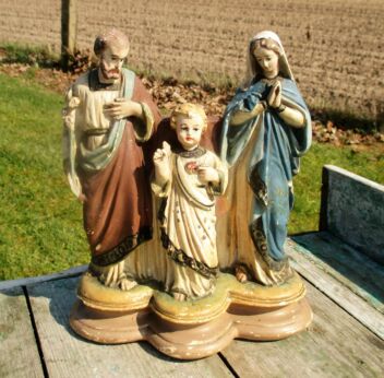 Small Vintage Holy Family Saint Joseph Virgin Mary Child Statuette Plaster